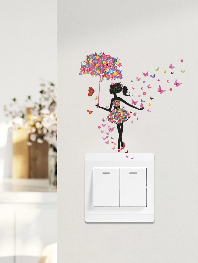 Pegatina Decorativa con Diseño de Silueta Floral y Mariposas-6