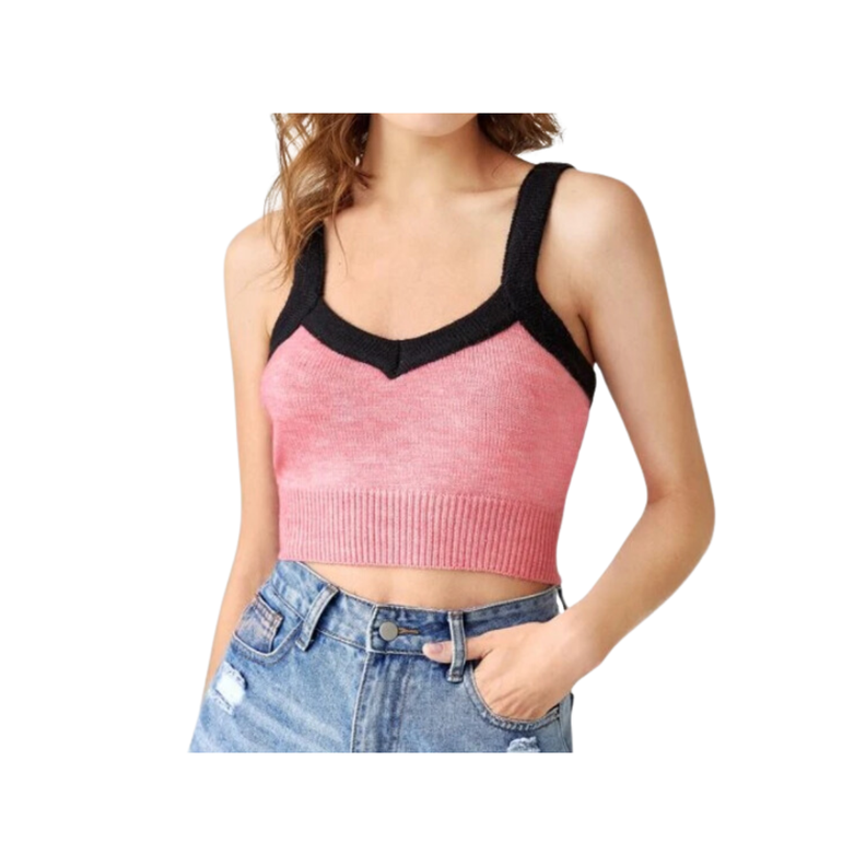 Top Crop Color Combinado - Rosa y Negro-0