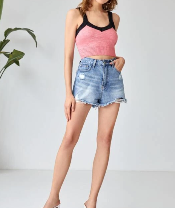 Top Crop Color Combinado - Rosa y Negro-2