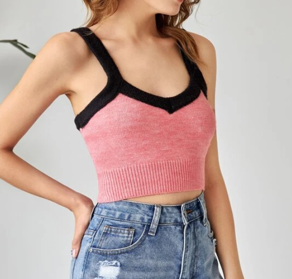 Top Crop Color Combinado - Rosa y Negro-4