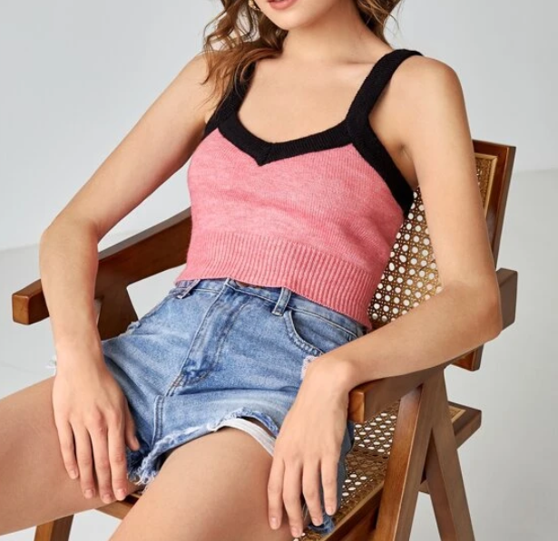 Top Crop Color Combinado - Rosa y Negro-5