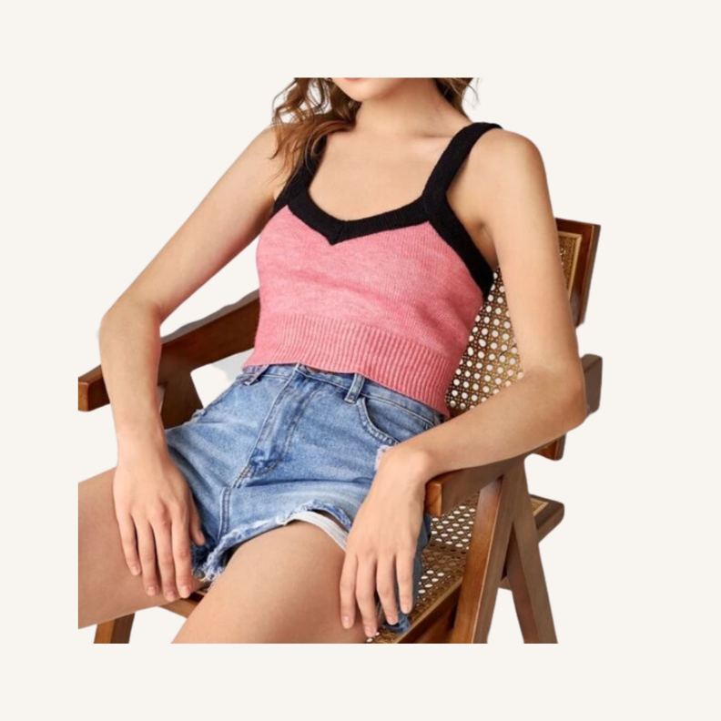 Top Crop Color Combinado - Rosa y Negro-6