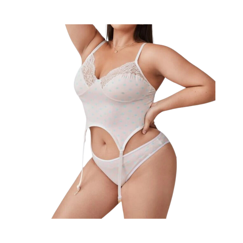 Set de Lencería Sexy - Rosa Pálido con Lunares-0