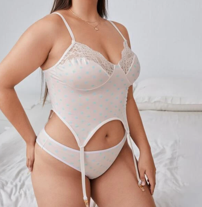 Set de Lencería Sexy - Rosa Pálido con Lunares-1