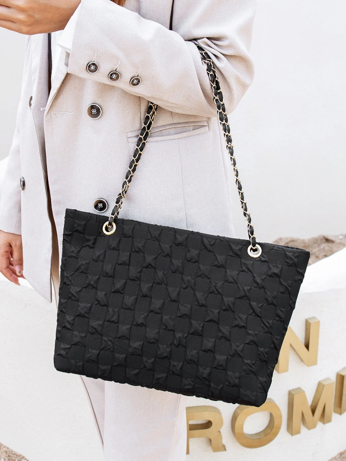 Bolso de Hombro Texturizado con Detalles de Cadena-5