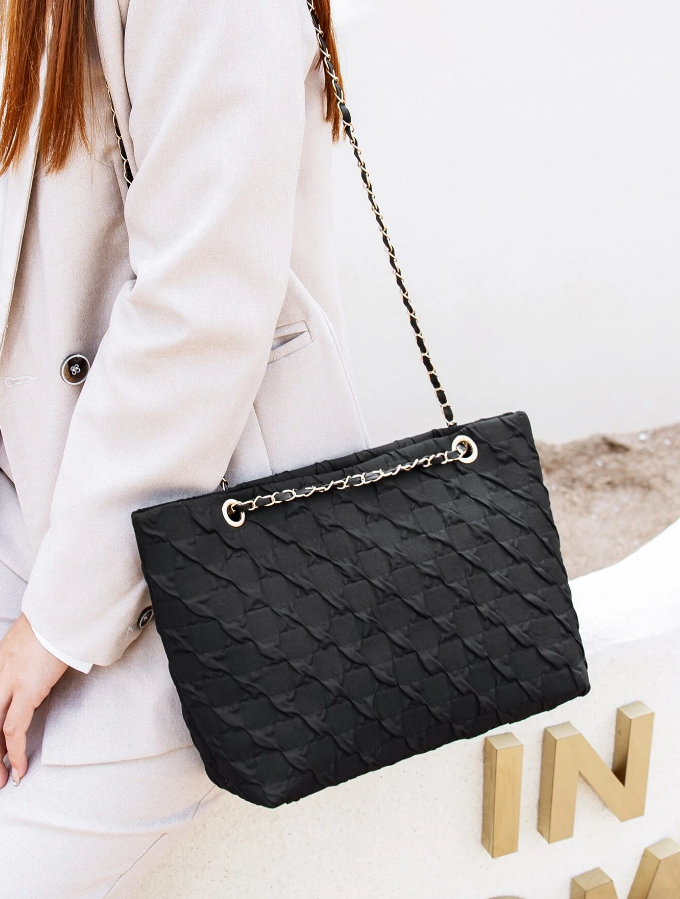 Bolso de Hombro Texturizado con Detalles de Cadena-7
