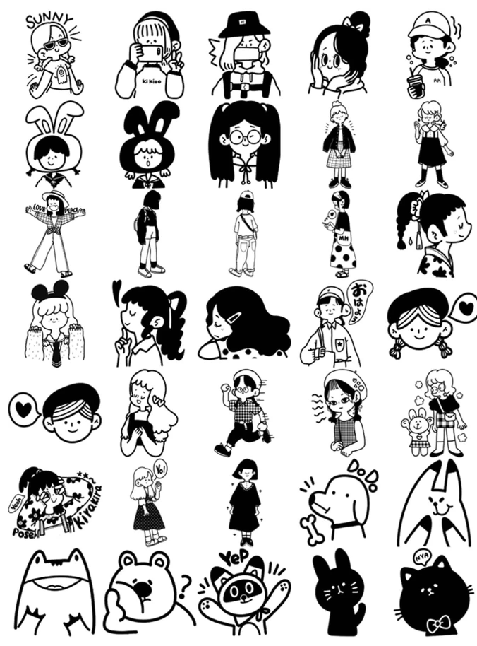 Adhesivos de Ilustraciones en Blanco y Negro-0