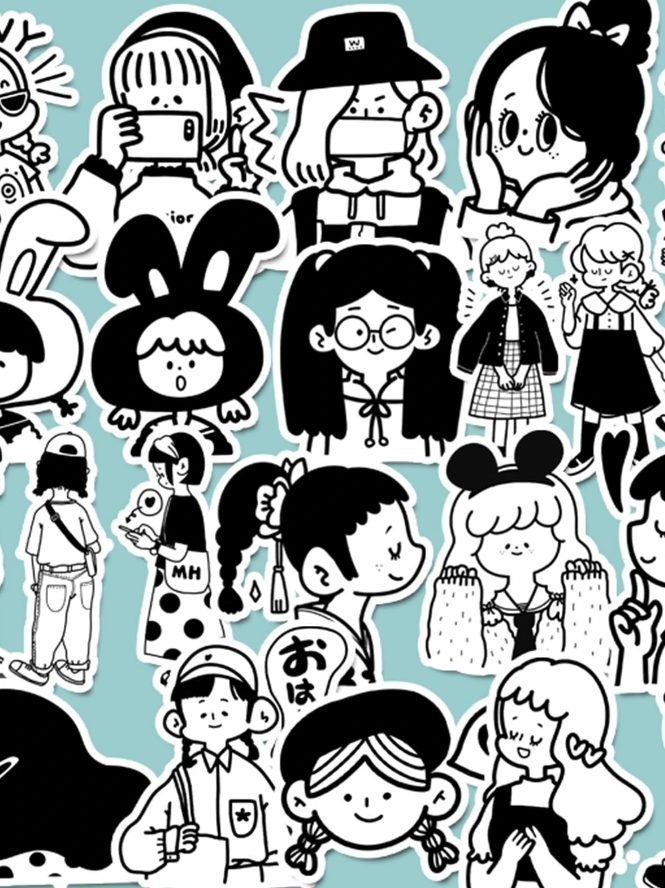 Adhesivos de Ilustraciones en Blanco y Negro-1