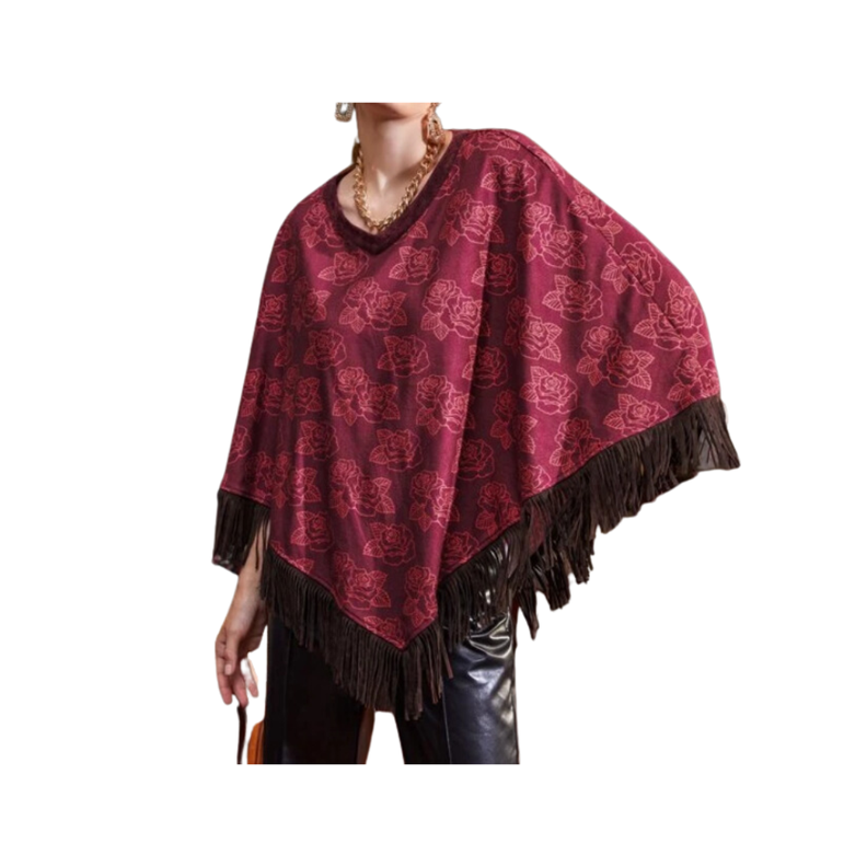 Poncho Floral con Flecos-0