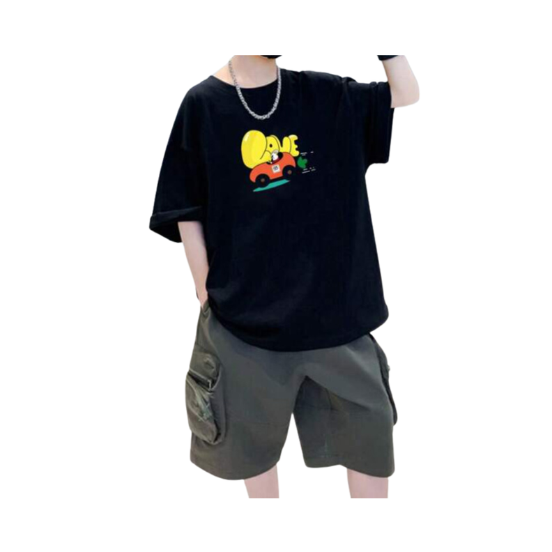 Camiseta Oversize con Estampado Divertido - Color Negro-0