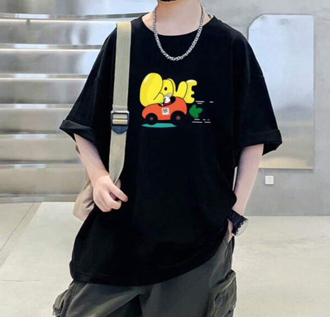 Camiseta Oversize con Estampado Divertido - Color Negro-3