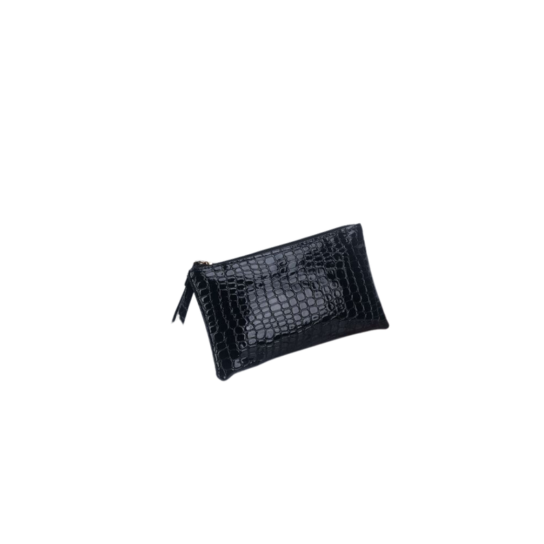 Monedero Negro con Estampado de Piel de Cocodrilo -0