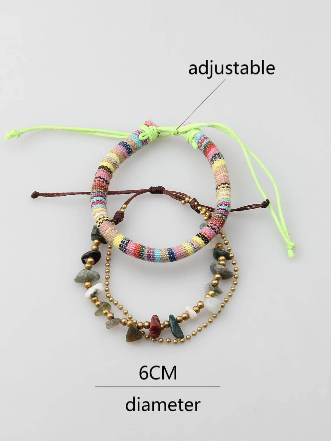 Pulseras Bohemias de Hilo y Piedras Naturales Multicolor - Venta Individual-1
