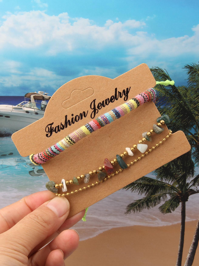 Pulseras Bohemias de Hilo y Piedras Naturales Multicolor - Venta Individual-2