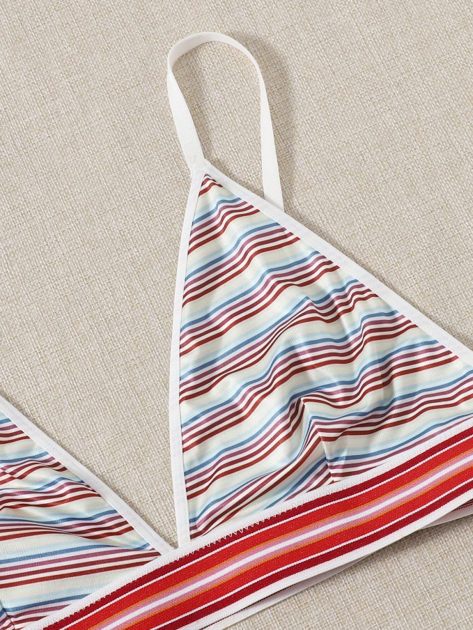 Conjunto de Lencería Multicolor a Rayas con Tanga en V -4