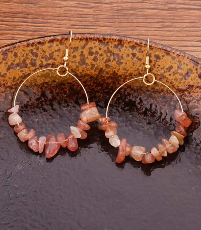 Pendientes de Aro con Piedras Naturales-2