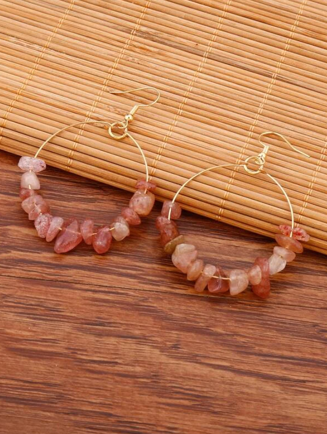 Pendientes de Aro con Piedras Naturales-4
