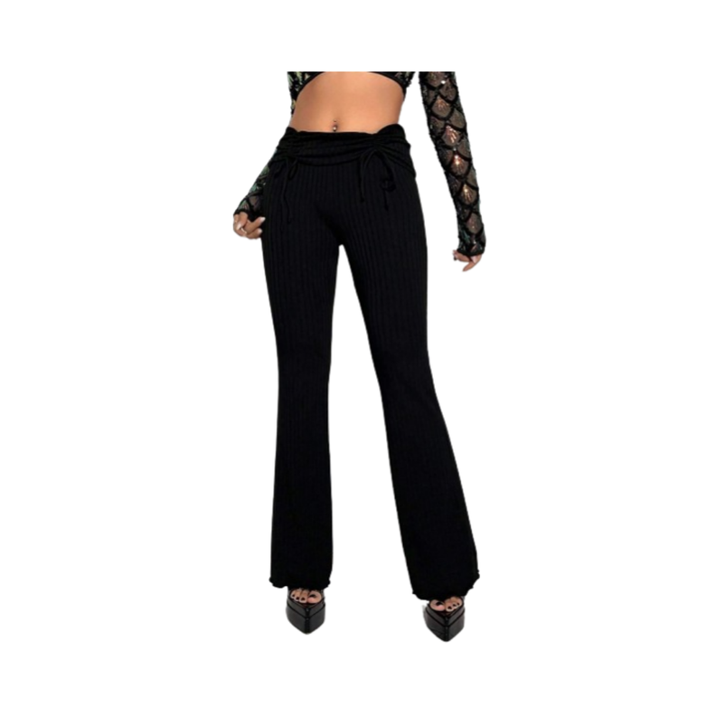 🖤 Pantalones Acampanados con Volantes y Cordón - Talla L