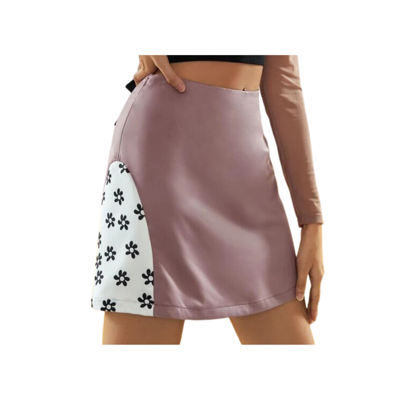 Falda Mini Elegante Rosa Vieja con Detalles Florales-0