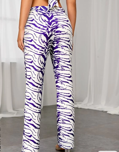 Pantalón de Pierna Recta con Estampado de Cebra-1