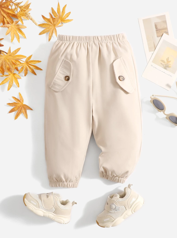 Pantalón Unisex Beige con Botones-2