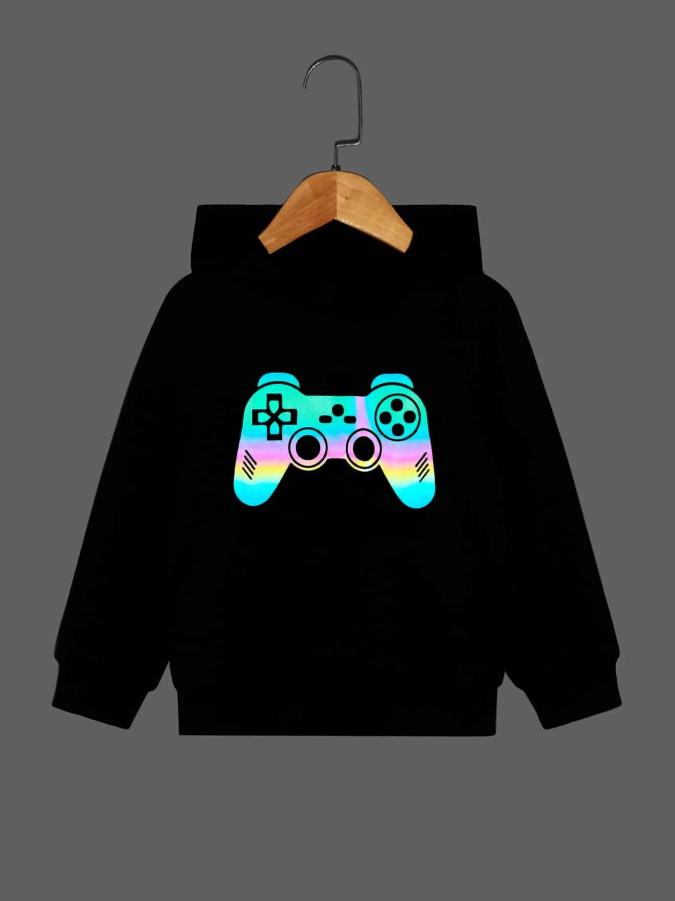 Sudadera Infantil con Capucha y Estampado de Controlador de Videojuegos-1
