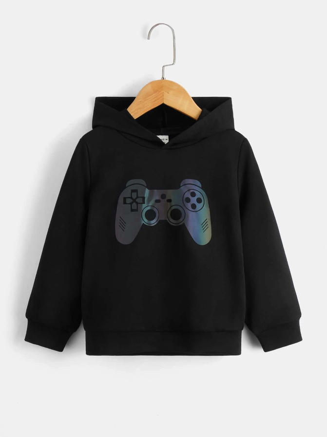 Sudadera Infantil con Capucha y Estampado de Controlador de Videojuegos-4