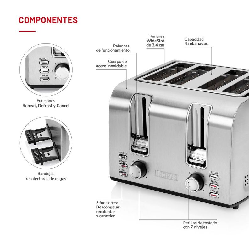 Tostador 4 rebanadas Acero Inx TH-133i-4