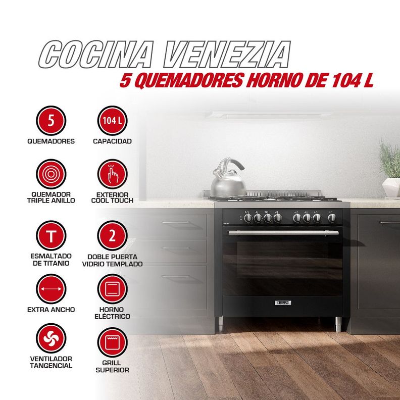 Cocina 5 quemadores horno de 104 Lts-1