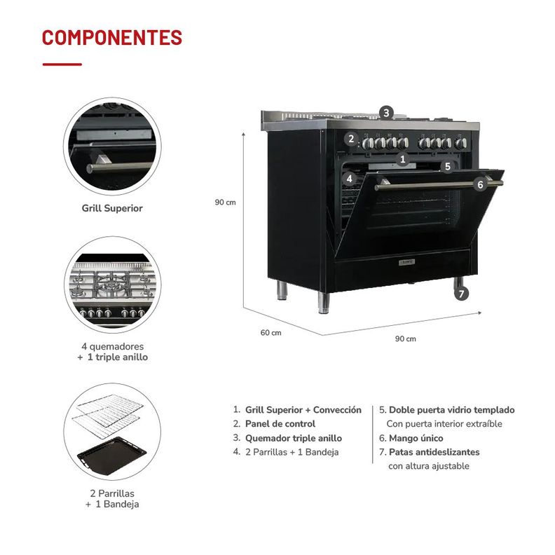 Cocina 5 quemadores horno de 104 Lts-4