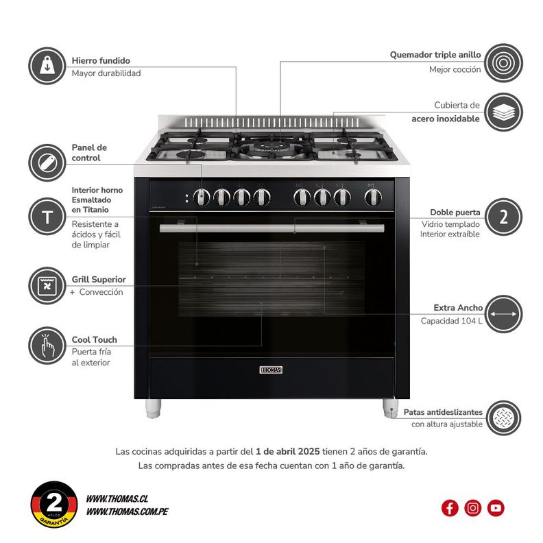 Cocina 5 quemadores horno de 104 Lts-5