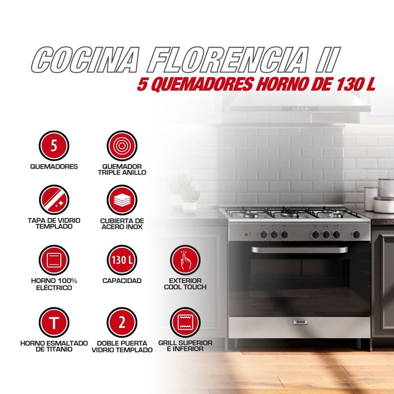 Cocina 5 quemadores horno de 130 Lts-1