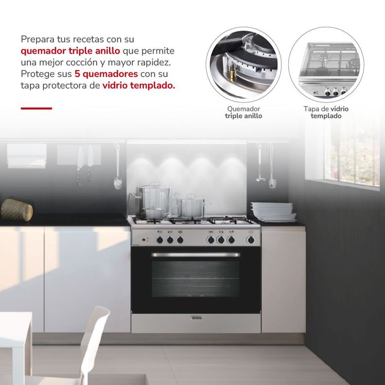 Cocina 5 quemadores horno de 130 Lts-3