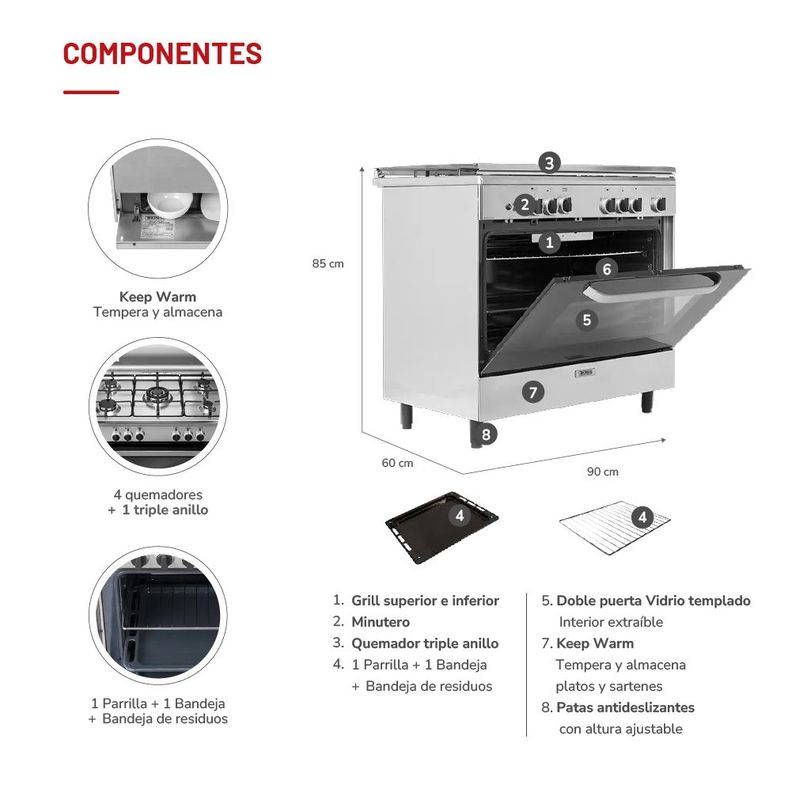 Cocina 5 quemadores horno de 130 Lts-4