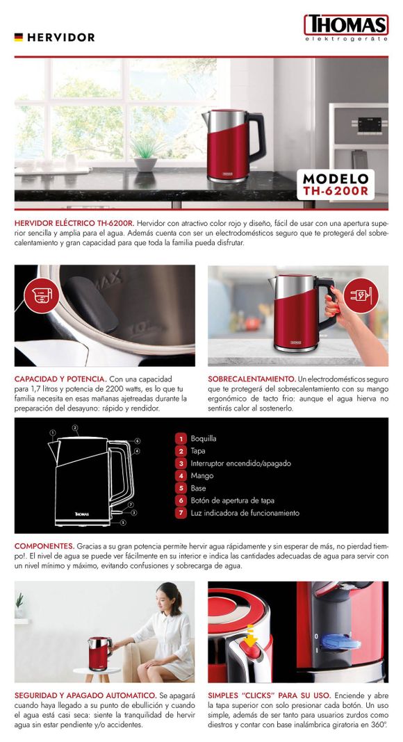 HERVIDOR THOMAS TH-6200R 1,7 LITROS-7