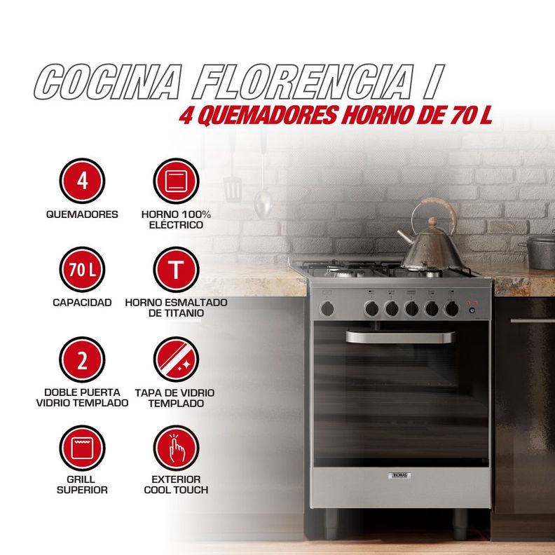 Cocina 4 quemadores horno de 70 Lts-1