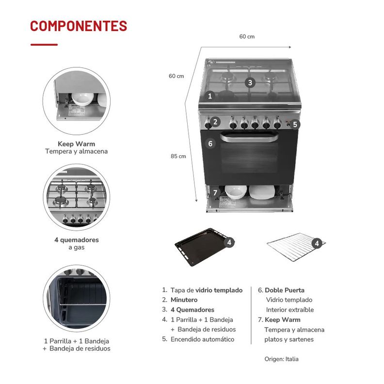 Cocina 4 quemadores horno de 70 Lts-3