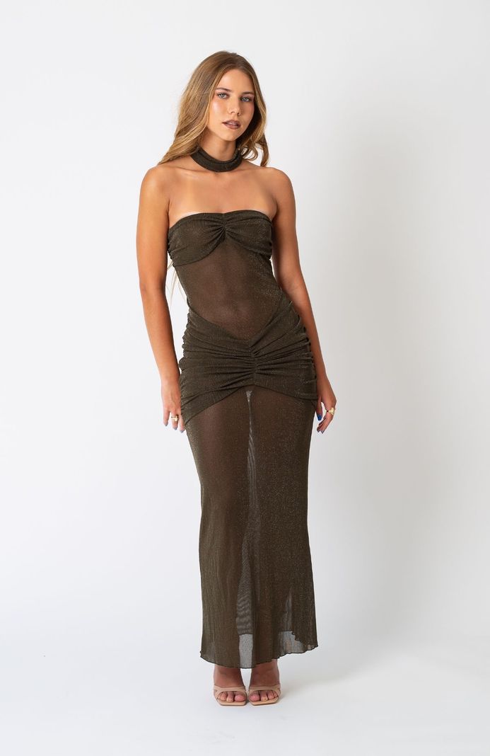 Vestido Largo Maxi Verde Brillos-1