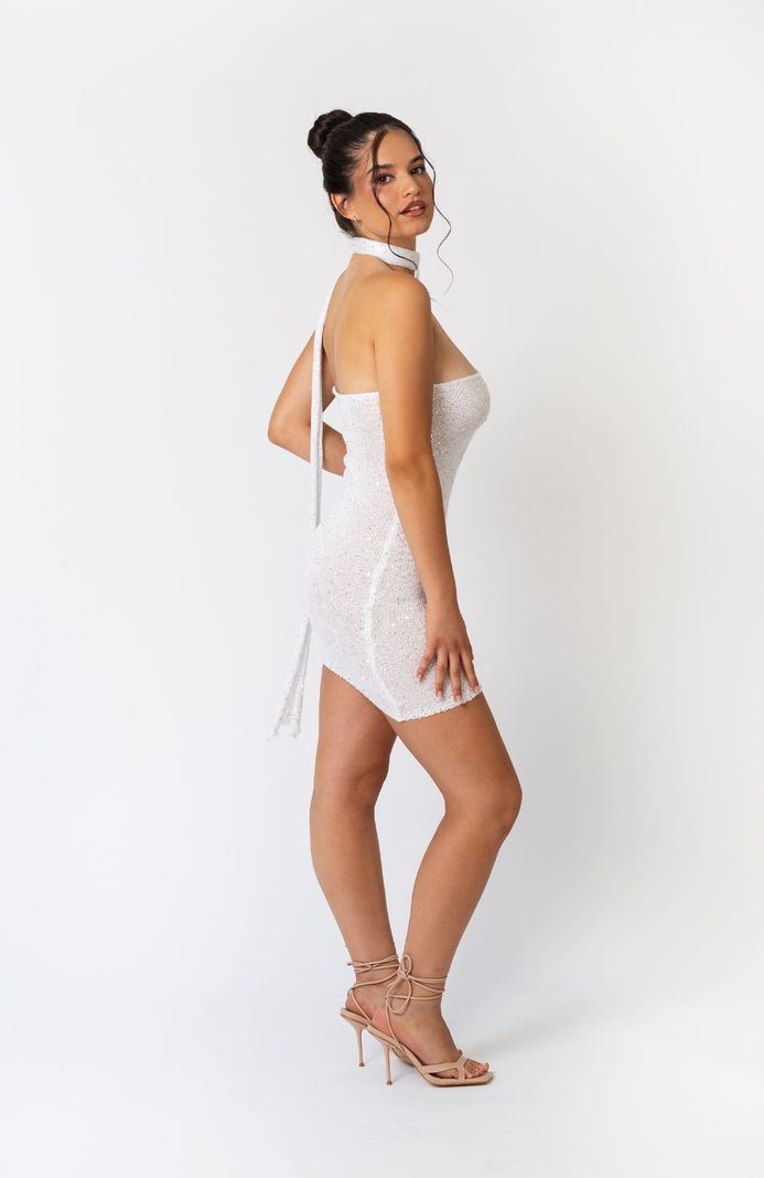 Vestido Blanco Corto Mini Brillos & Lentejuelas-2
