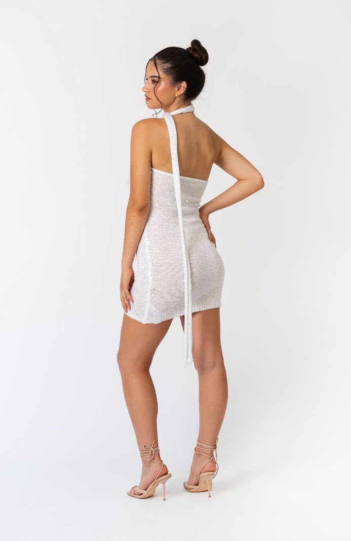 Vestido Blanco Corto Mini Brillos & Lentejuelas-3