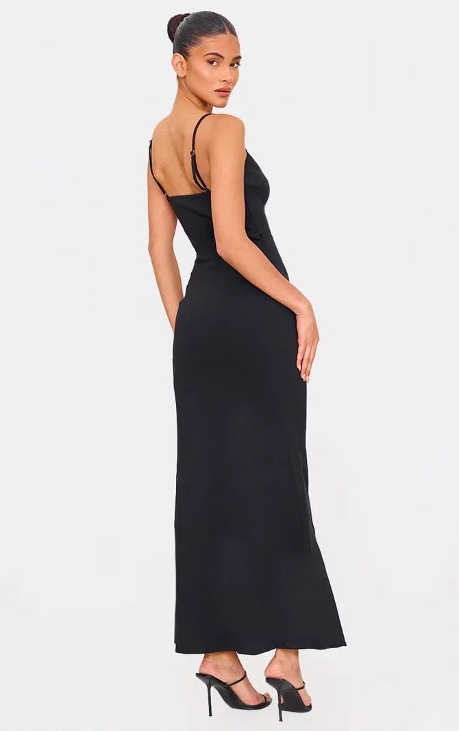 Vestido Largo Negro Escote Asimétrico-2