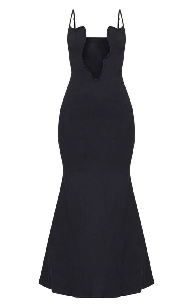 Vestido Largo Negro Escote Asimétrico-3