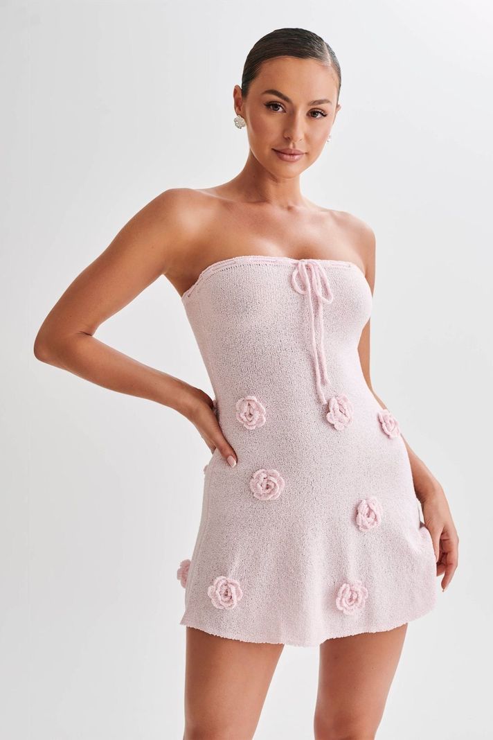 Vestido Tejido Rosado Corto Mini-0