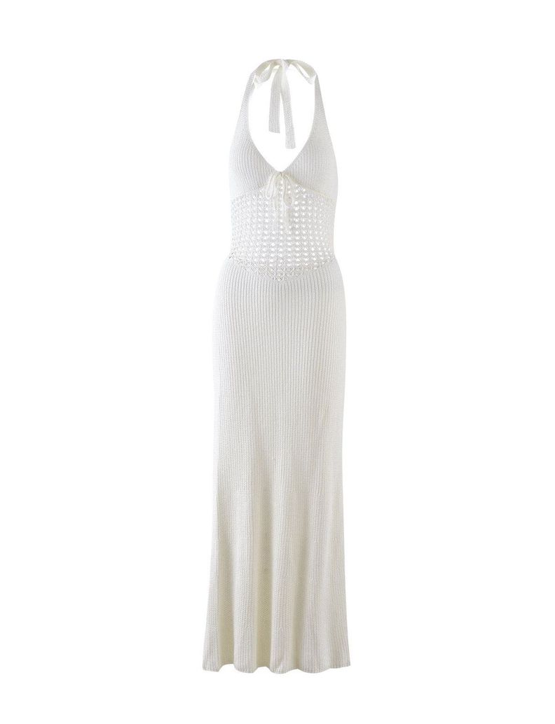 Vestido Maxi Largo Tejido Blanco-5
