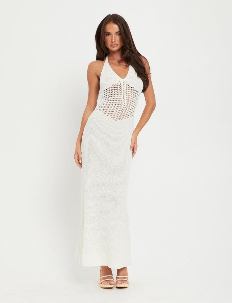 Vestido Maxi Largo Tejido Blanco-6