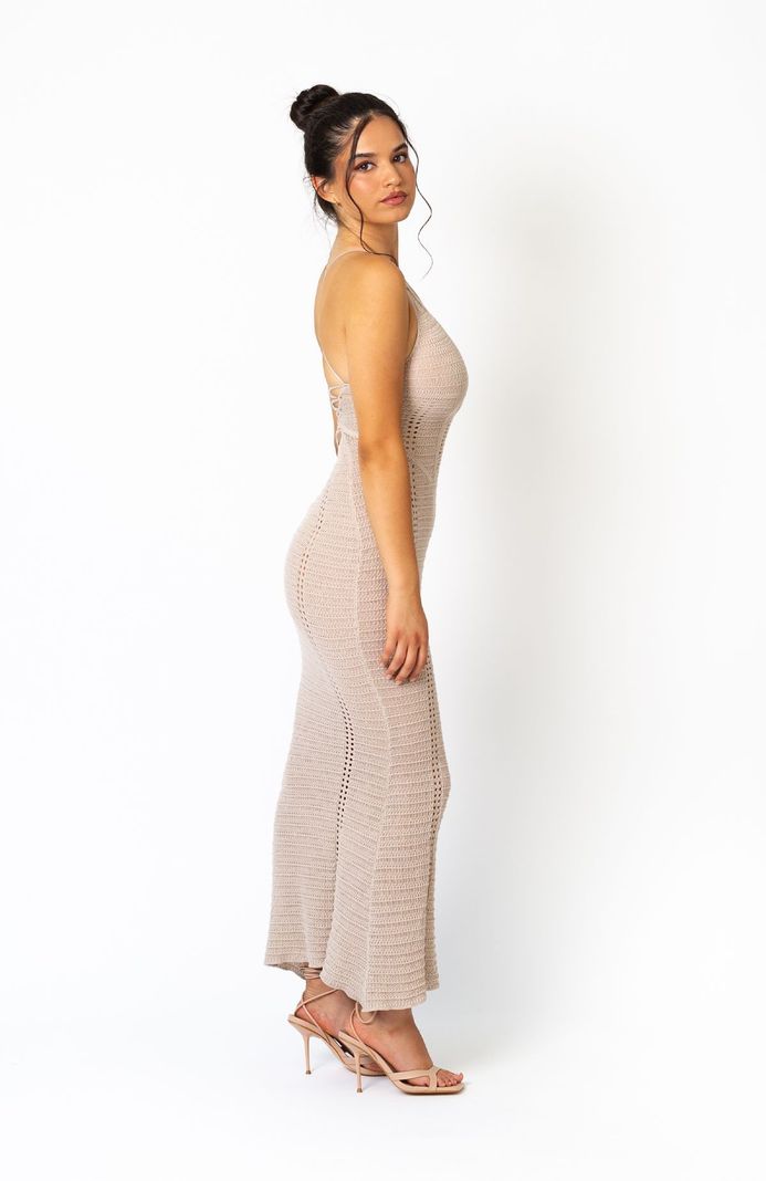 Vestido Largo Maxi Tejido Verano Gris -2