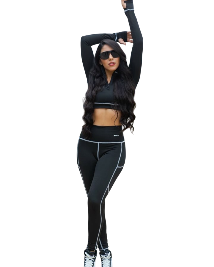 Conjunto Deportivo E408 Leggins + Buzo Corto - Athletics Wear Colombia-0