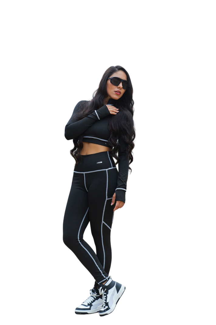 Conjunto Deportivo E408 Leggins + Buzo Corto - Athletics Wear Colombia-1