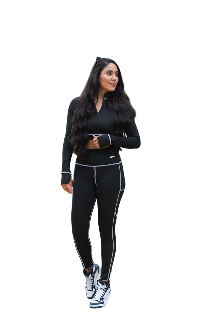 Conjunto Deportivo E408 Leggins + Buzo Corto - Athletics Wear Colombia-2