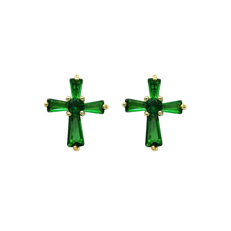 Aros Cruz Esmeralda Enchapado en oro de 18k
